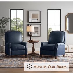 Set of 2 Genuine Leather Recliners – Dark Blue – Great Condition