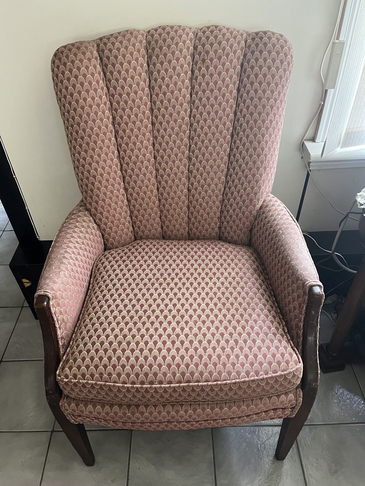 Vintage decorative accent chair newly upholstered approx H 30” back to floor W24” seat to floor 20”