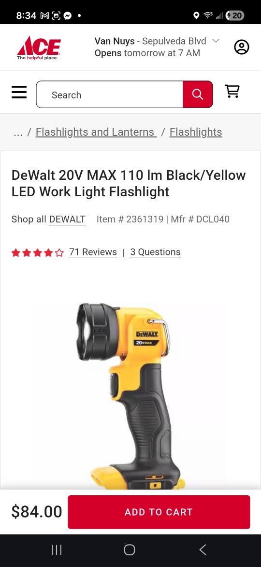 DeWalt 20V Max*LED Work Light--165 Lumens