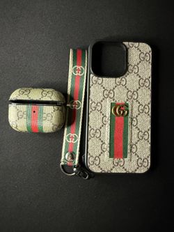 Gucci Inspired Fashion I Phone 14 Pro Max And AirPod Pro 2 Case