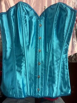 Teal Satin Strapless Corset