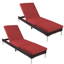 HOMREST Outdoor Chaise Lounge Chair Set of 2, Patio Wicker Lounge Chair with Adjustable Backrest, Rattan Pool Sunbathing Lounge Chair Suitable for Out