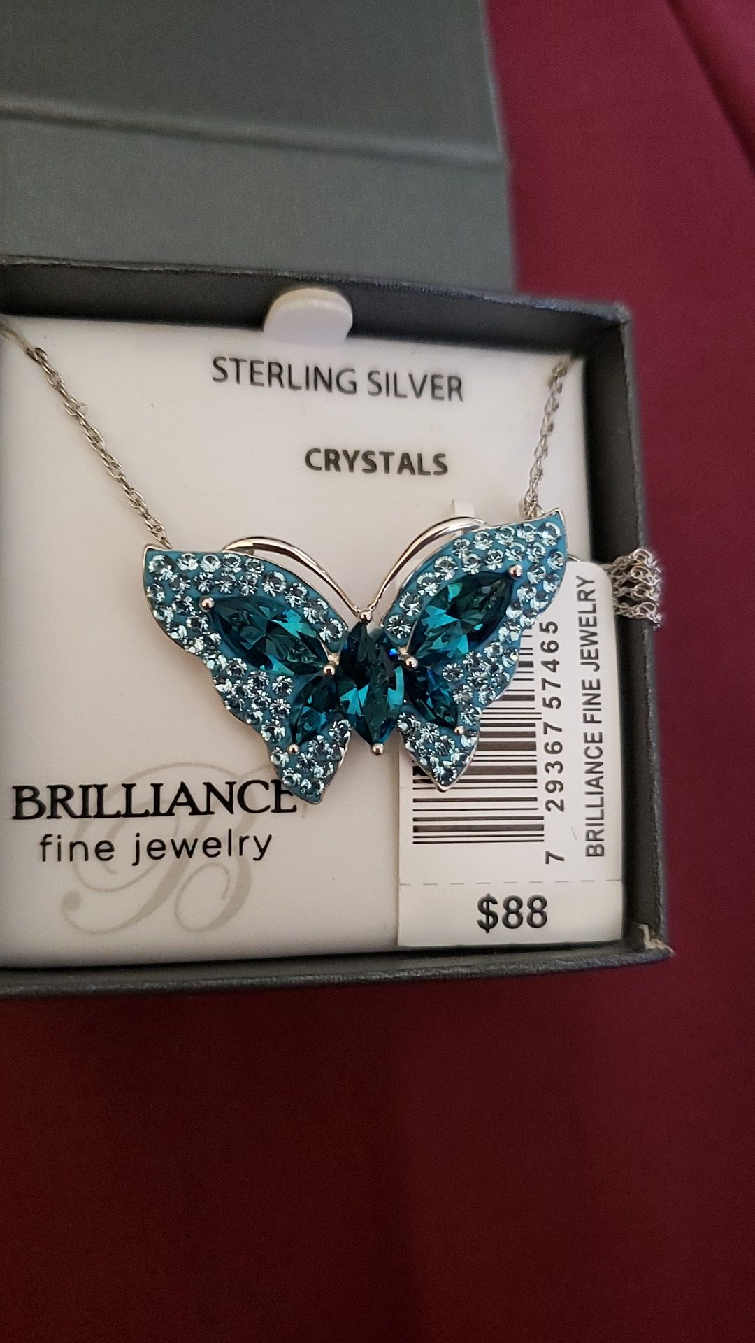 Sterling silver blue crystal butterfly necklace