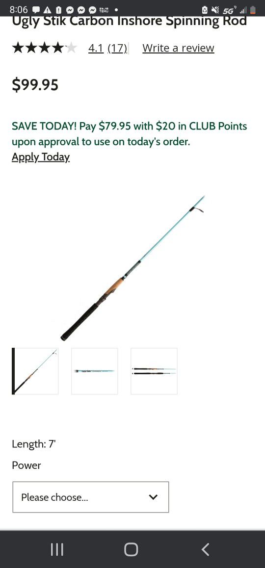 NEW MODEL BRAND NEW never Used7 Ft Ugly Stick CARBON In Shore Fast Action  Spinning Rod. Super Light for Sale in Middleburg, FL - OfferUp