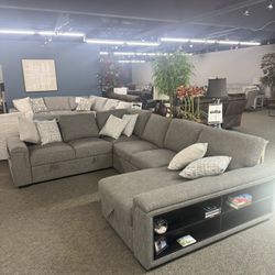 Modern Style Gray Fabric Sectional Couch With Storage !
