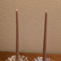 VTG Iridescent Carnival Glass Candle Holder, Fluted Flower Design