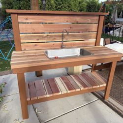 Solid Redwood Lumber Potting Planting Garden Bench 