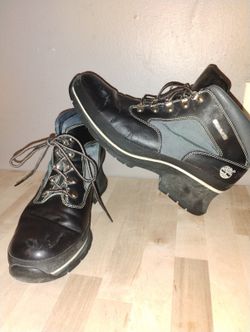 Timberland Black Blue Leather Waterproof Hiking Boots Size 11M Outdoor Shoes