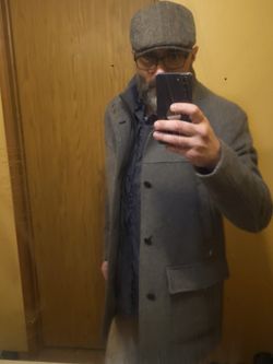 Cole HAAN Grey Wool Collared Coat