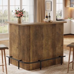 Nj-Bar Tabl e, Home Bar Unit with Footre st, Counter Height Pub Table with Storage Shel ves for Basement, Living Room, Din ing Room