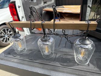 3-Light Rustic Wood and Metal Pendant Chandelier