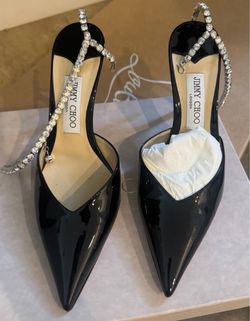 Jimmy Choo Black Patent Crystal Slingback Heels