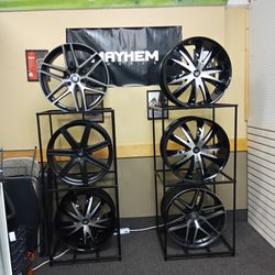 Christmas Deals All Set Of 4 Wheels In stock 6 X 139.7 Fits Chevy  Set Of 4 7  Spokes  22" Fits Fwd 5 X 115 Or 5 X 110 Or 5 X 114.3 Black Machine 