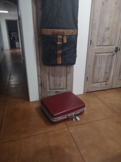 Classic Samsonite Hard Sided Locking Suitcase With Key, Plus Adolfo Hanging Garment Bag I