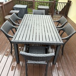 Fortunoff 7 pc Dark Elm Terrace 72" x 42" Outdoor Wicker Dining Set