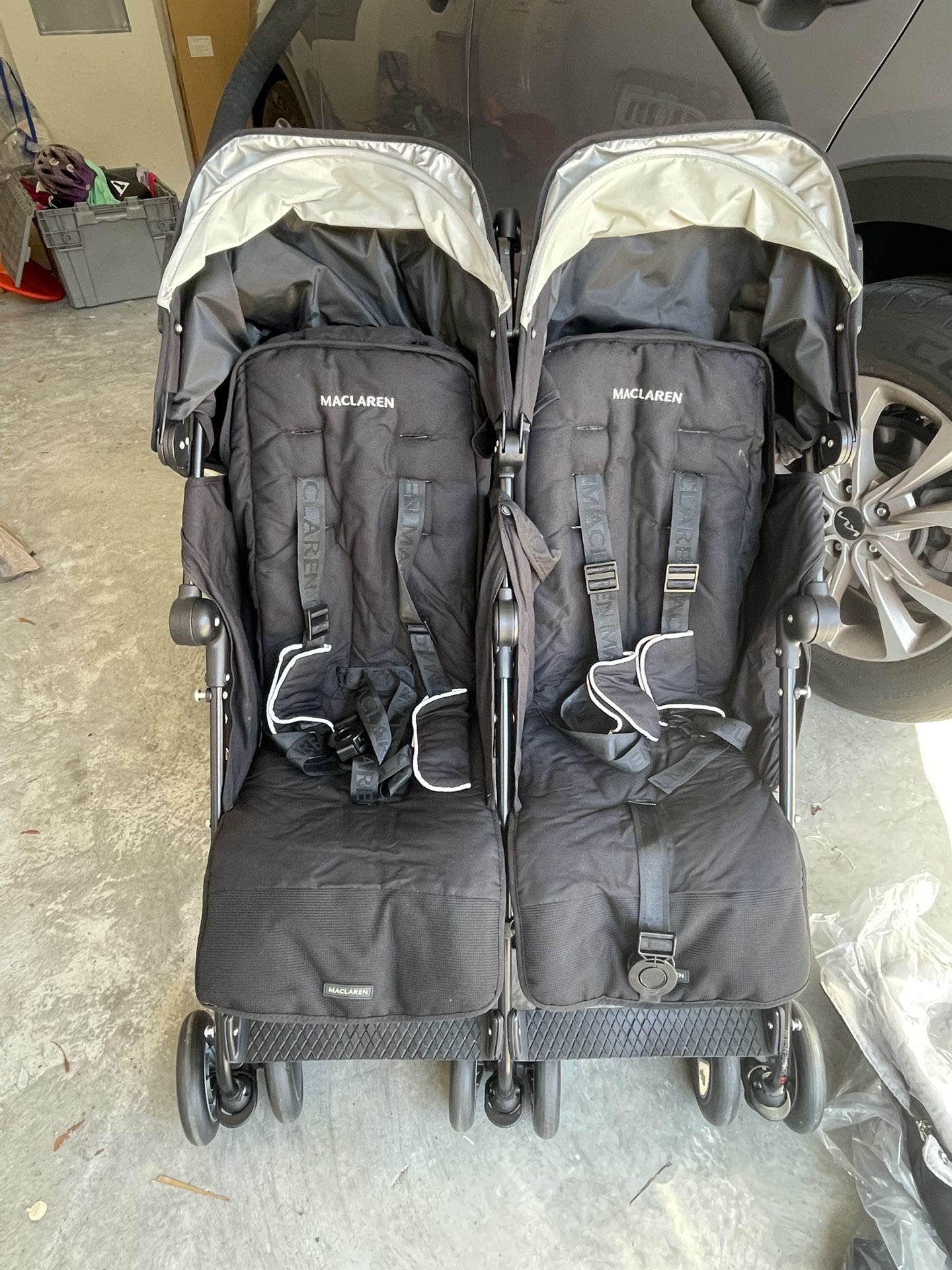 Maclaren Double Umbrella Stroller With Infant Bed Attachments