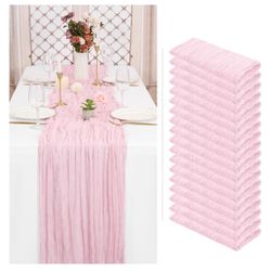 18 Pack Pink Cheesecloth Table Runner Gauze Table Runner 10FT Long Semi-Sheer Table Runner Boho or Rustic Wedding Table Decor for Wedding Decor Arch D
