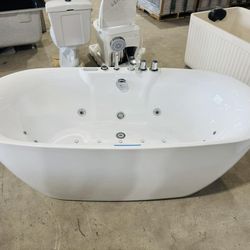 Luxury 67 in. Center Drain Acrylic Freestanding Jacuzzi Bathtub in White with Faucet $1199 
