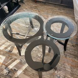 Glass Top Living Room Circular Side Tables And Coffee Table Set