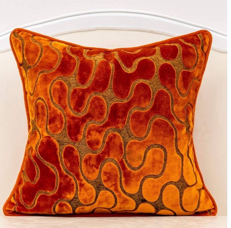 Yangest Vibrant Modern Orange Yellow Velvet Wavy Design 18”X18” (1) Pillow Cover. Inserts Not Included.