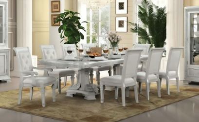 Brand New Ivory 9pc Formal Dining Table Set