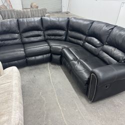 Free Delivery* Like New Black Faux Leather Sectional Sofa! #SofaKingLV