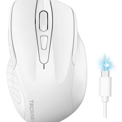 TECKNET Wireless Mouse (BT5.0/3.0 & 2.4G) Rechargeable 4800 DPI Silent USB A & Bluetooth Mouse 6 Buttons, Wide Compatibility - White