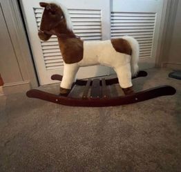 Plush Rocking Horse with Wood Base