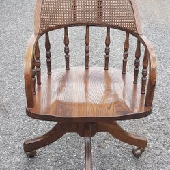 Mid 20th Century Vintage Cane Back Wood Swivel Chair