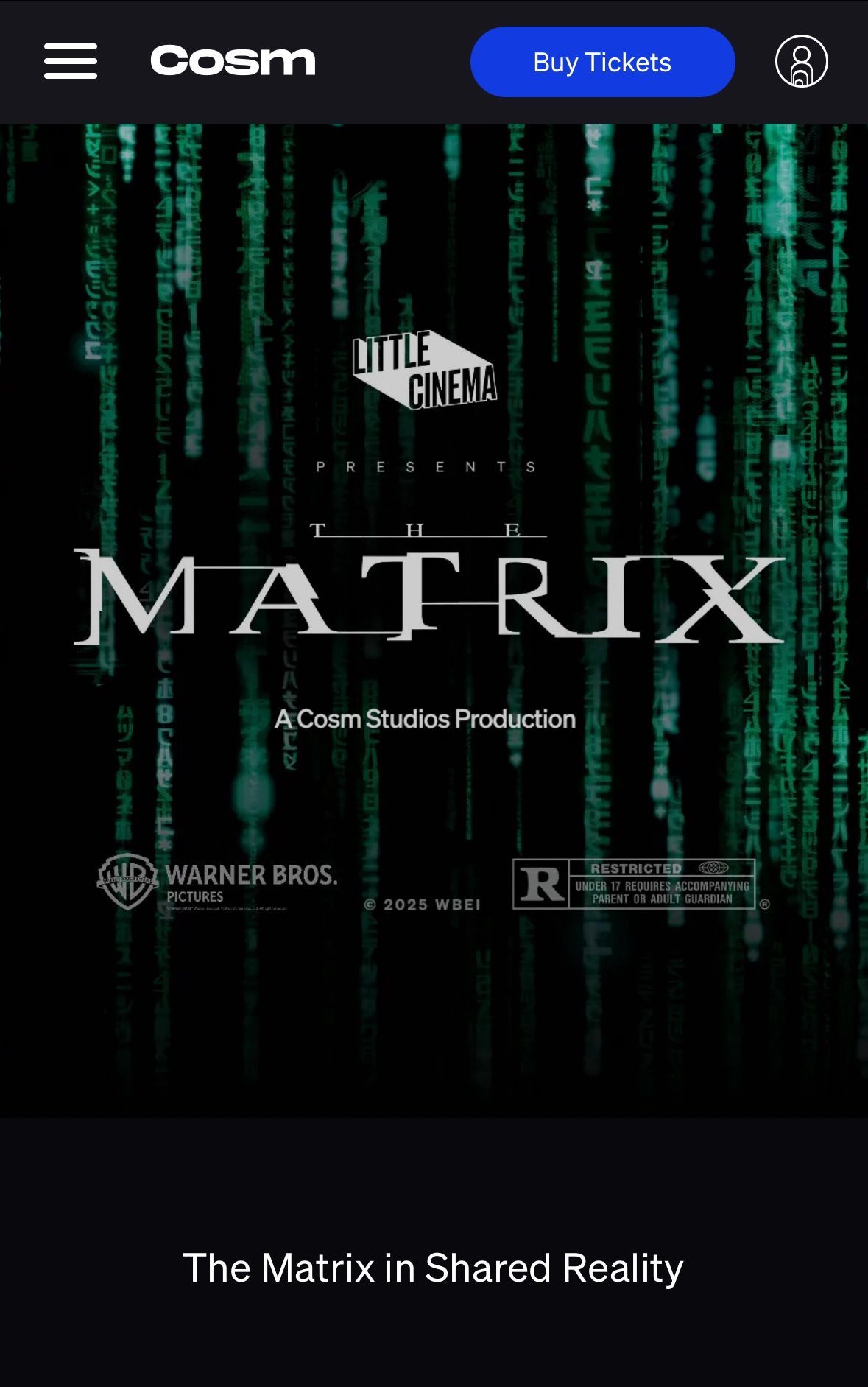 Two tickets for The Matrix at Cosm