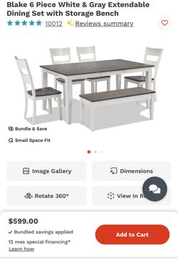 Blake 6 Piece White & Gray Extendable Dining Set with Storage Bench