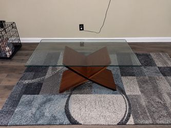 Glass Top Coffee Table with Wood X Base