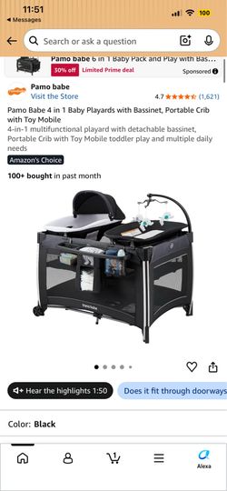 Pamo Babe 4-in-1 baby Play yard with Bassinet , Portable Crib with toy mobile