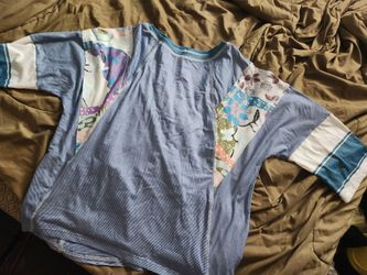 Blue Striped Patchwork Top Short Sleeve