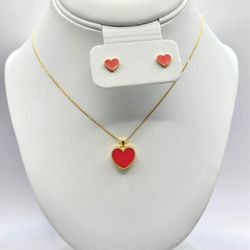 Real 18K Gold PINK Heart SET