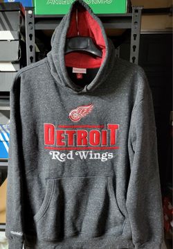 *NEW* NHL Mitchell Ness Detroit Red Wings Hockey Hoodie Embroidered Size Large