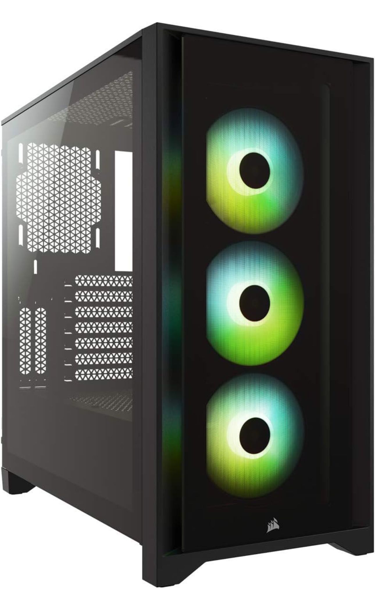 New | CORSAIR iCUE 4000X RGB Tempered Glass Mid-Tower ATX PC Case - 3X SP120 RGB Elite Fans - iCUE Lighting Node CORE Controller - High Airflow - Blac