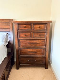 Solid Dark Wood 5-Drawer Tallboy Chest / Dresser