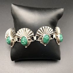 925 Sterling Silver Mexico silver Jade Bracelet Size 7.5”