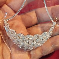 Sterling Silver CZ' Stones Ice Necklace 