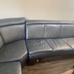 Three Piece Black Leather Sofa Seven Seats 