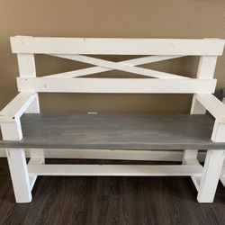 💜 Backrest bench farmhouse shabby chic rustic distressed farm style plank dining hallway entryway mud room porch custom