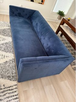 Modern Navy Blue Velvet Tufted Sofa | Excellent Condition
