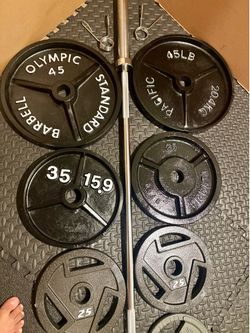 Full Set of Olympic Plates with Brand NEW 6 ft Steel Barbell with Cooper Bearings [ Plates from 45s to 2.5s] Brute: 287 #