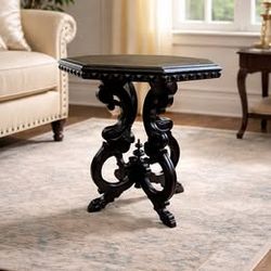 Victorian Gothic Revival Parlor Table – Stunning Black Accent Piece
