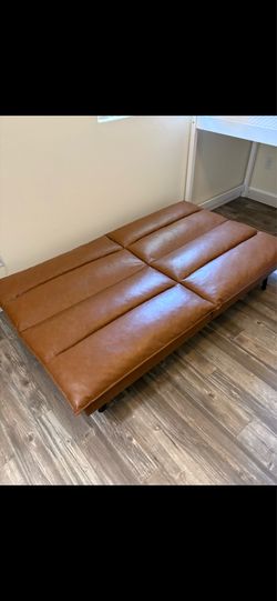 Brown Faux Leather Futon Sofa Bed – Converts to Bed
