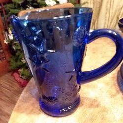 Cobalt Blue Glass Seashell Design Pitcher