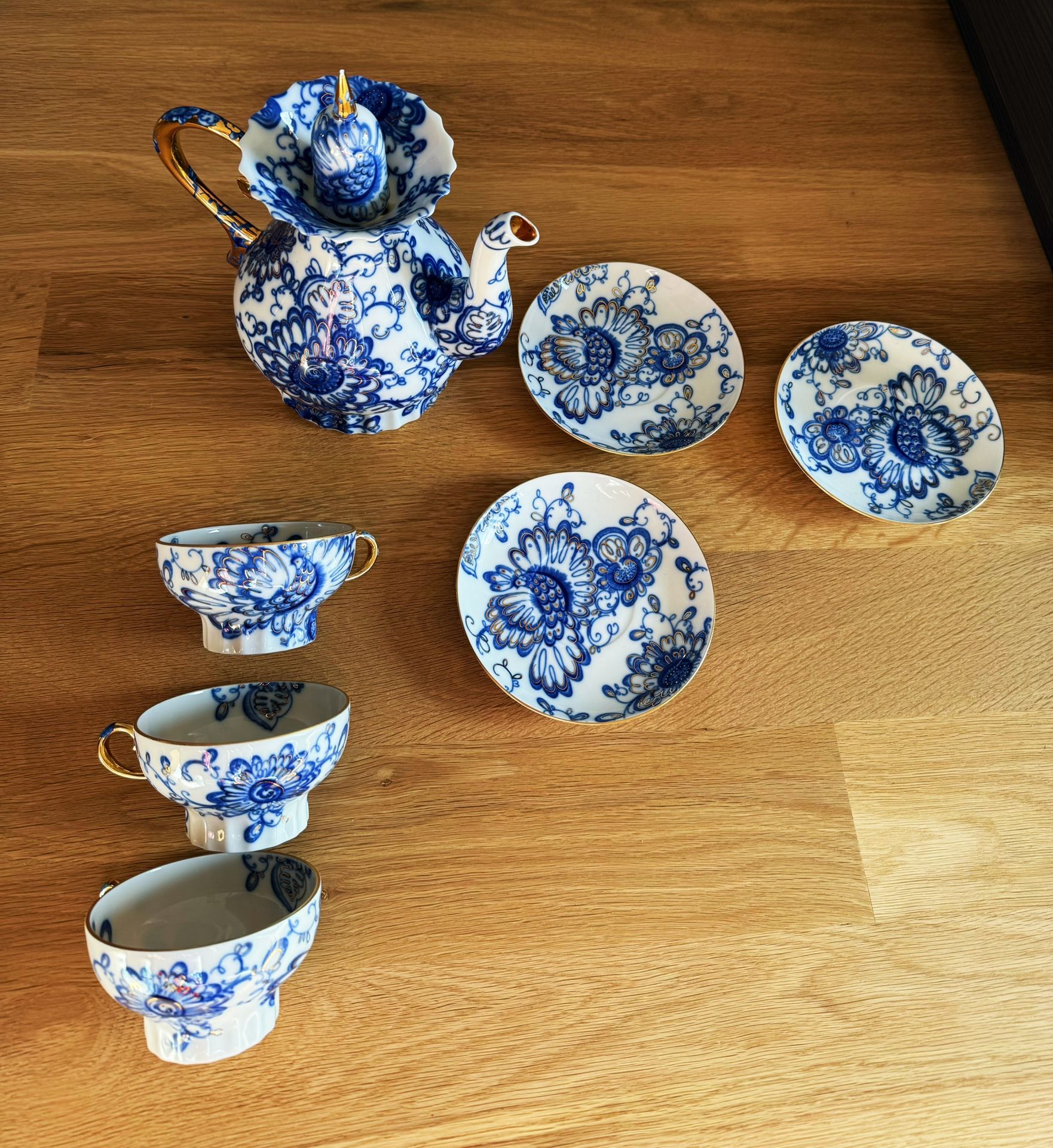 LOMONOSOV IMPERIAL RUSSIA PORCELAIN SINGING GARDEN TEA POT SET