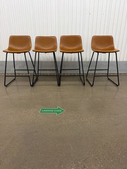 Set of 4 Tan Leather Counter Stools