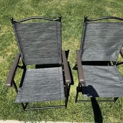 Set of 2 Patio Folding Sling Back Chairs Camping Deck Garden Beach Gray New!